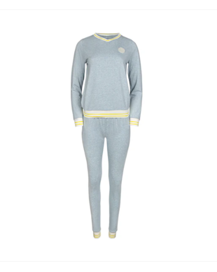 Mon Loungewear Dusty Blue Varsity Cotton Blend Pajamas Set Myselflingerie.com