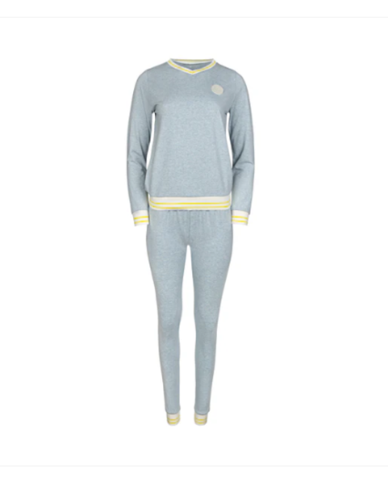 Mon Loungewear Dusty Blue Varsity Cotton Blend Pajamas Set Myselflingerie.com
