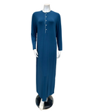 Velvet Solid Blue with White Piping Button Down Modal Nightgown