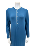 Velvet AL854BL Solid Blue with White Piping Button Down Modal Nightgown Myselflingerie.com