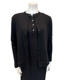 Rojo London Pointelle Black Bamboo Button Down Nightgown & Cardigan Set Myselflingerie.com