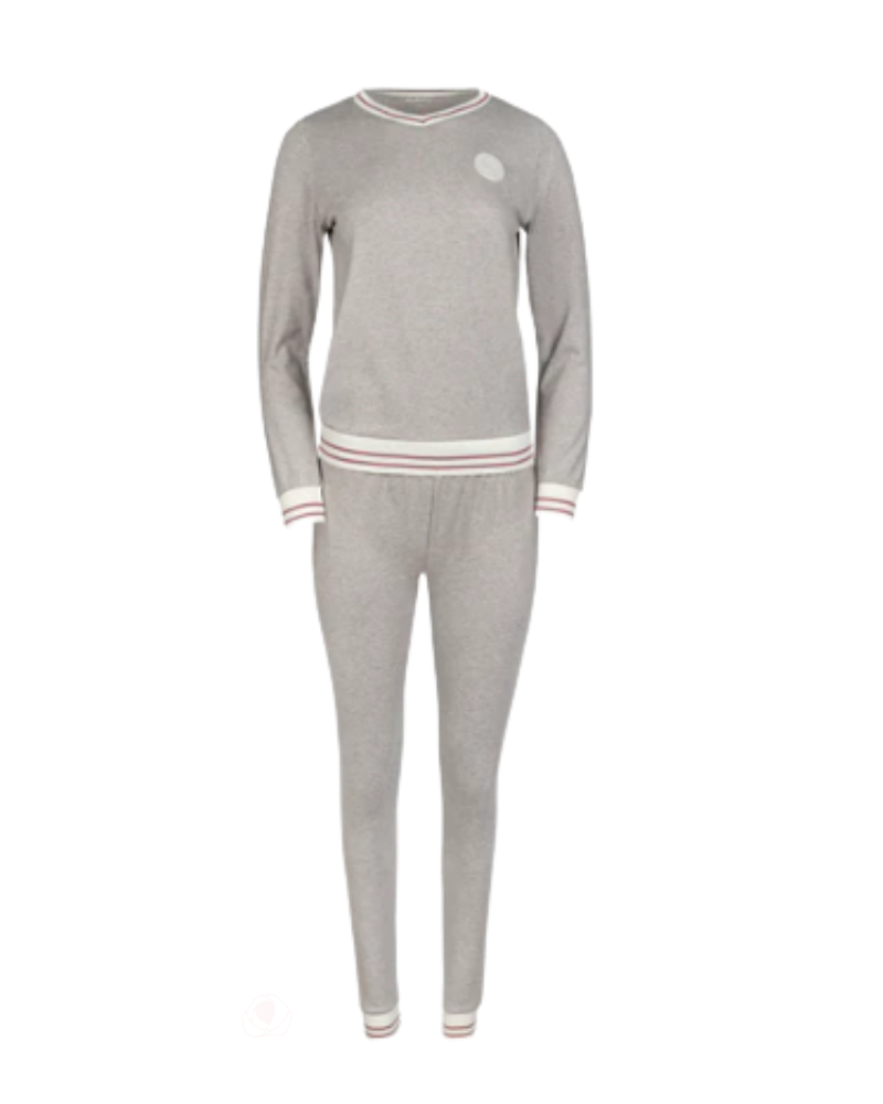 Mon Loungewear Heathered Stone Varsity Cotton Blend Pajamas Set Myselflingerie.com