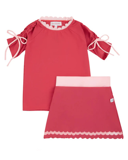 Miss Mini Pink/Coral Scalloped Swim T-Shirt & Skirt Set Myselflingerie.com