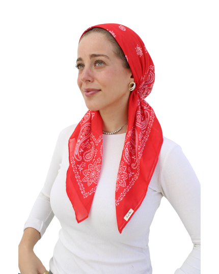 Scarf Bar Paisley Red Classic Pre-Tied with Velvet Grip and Short Tails Myselflingerie.com