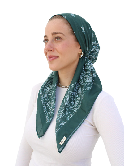 Scarf Bar Paisley Forest Green Classic Pre-Tied with Velvet Grip and Short Tails Myselflingerie.com