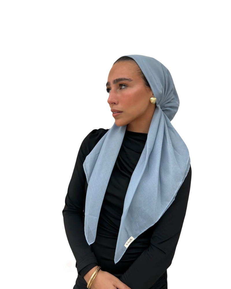 Scarf Bar Solid Powder Blue Cotton Classic Pre-Tied Bandanna with Full Grip Myselflingerie.com