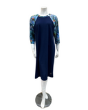 S24-LD-BL Tropical Print Sleeve Navy Swim Dress