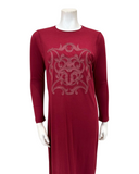 Chicolli N5055-24C Burgundy Laurel Motif Cotton Blend Coverall Nightgown Myselflingerie.com