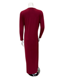 Chicolli N5055-24C Burgundy Laurel Motif Cotton Blend Coverall Nightgown Myselflingerie.com