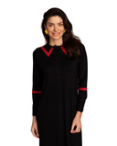 Ellwi 1106 Mock Collar Black Button Down Cotton Nightgown Myselflingerie.com