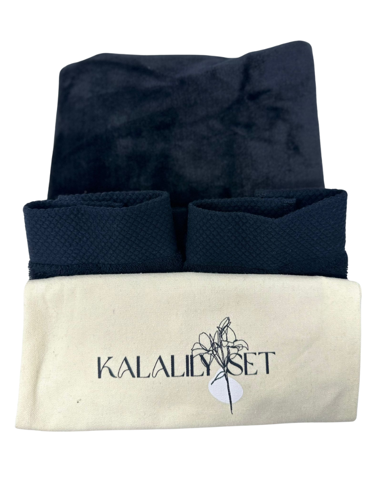 Kallah Lilly Black Mattress Liner + 2 Hand Towels Set Myselflingerie.com