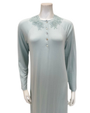 Verdiani 4232 Aqua Lace Neck Detail Button Down Modal Nightgown Myselflingerie.com