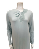 Verdiani 4233 Aqua Lace Motif Gathered Pull On Modal Nightgown Myselflingerie.com