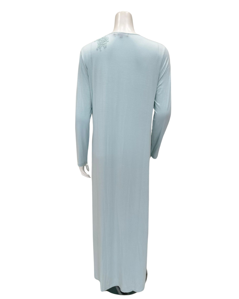 Verdiani 4233 Aqua Lace Motif Gathered Pull On Modal Nightgown Myselflingerie.com