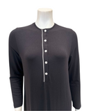 Velvet AL854BLK Solid Black with White Piping Button Down Modal Nightgown Myselflingerie.com