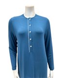 Velvet AL868SBL Solid Blue with White Piping Button Down Modal Nightshirt Myselflingerie.com