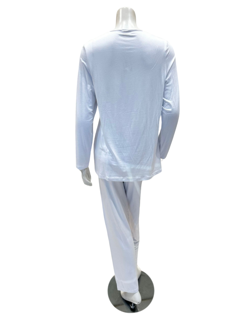 Velvet ALP855WT Solid White with White Piping Modal Pajamas Set Myselflingerie.com