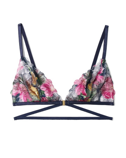 Hanky Panky 8F7426 + 8F2106 Dark Sky Blue Wildly Blooming Strappy Triangle Bralette Set Myselflingerie.com
