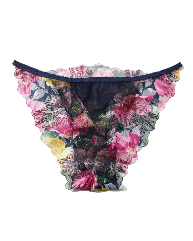 Hanky Panky 8F7426 + 8F2106 Dark Sky Blue Wildly Blooming Strappy Triangle Bralette Set Myselflingerie.com