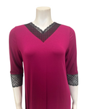 Oh! Zuza M4333 Cranberry/Black Lace Modest V Modal Nightshirt Myselflingerie.com