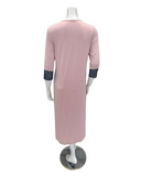 Oh! Zuza M4333 Dusty Pink/Black Lace Modest V Modal Nightshirt Myselflingerie.com