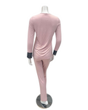 Oh! Zuza M4332 Dusty Pink/Black Lace Modest V Modal Pajamas Set Myselflingerie.com