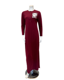 Chicolli N5096-25A Burgundy Boho Cotton Button Down Nightgown Myselflingerie.com