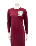 Chicolli N5096-25A Burgundy Boho Cotton Button Down Nightgown Myselflingerie.com