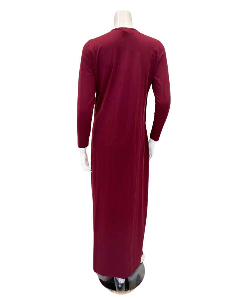 Chicolli N5096-25A Burgundy Boho Cotton Button Down Nightgown Myselflingerie.com