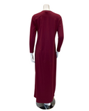 Chicolli N5096-25B Burgundy Boho Cotton Nursing Nightgown Myselflingerie.com