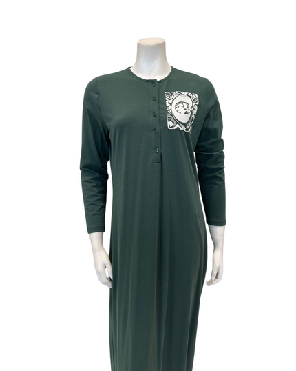 Chicolli N5096-25A Atlantic Green Boho Cotton Button Down Nightgown Myselflingerie.com