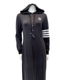 Sparrow C-7087 Striped Sleeve Detail Black Zippered Hooded Lounger Morning Robe Myselflingerie.com