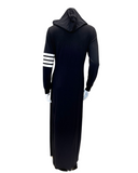 Sparrow C-7087 Striped Sleeve Detail Black Zippered Hooded Lounger Morning Robe Myselflingerie.com