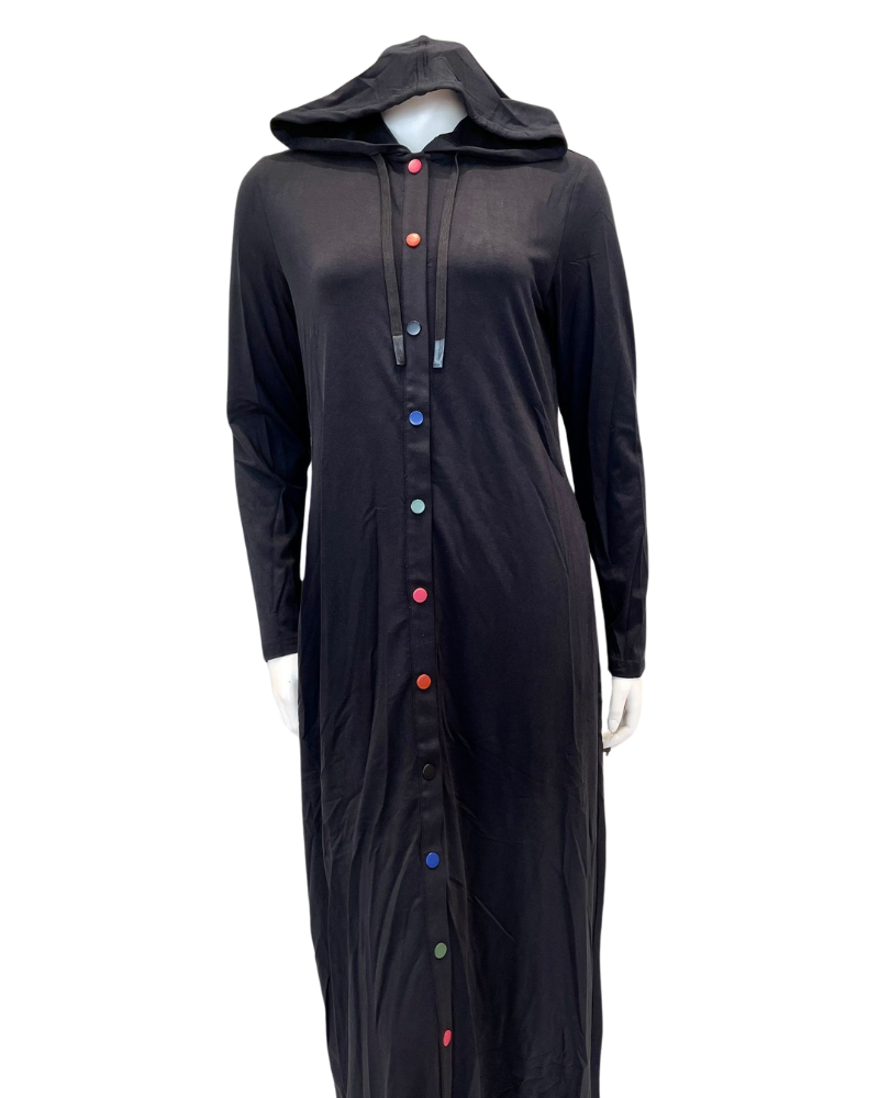 Sparrow C-7090 Colored Snaps Black Jersey Hooded Lounger Morning Robe Myselflingerie.com