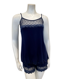 Oh! Zuza 4143 Navy Swirl Lace Trim Modal Cami & Shorts Pajamas Set Myselflingerie.com