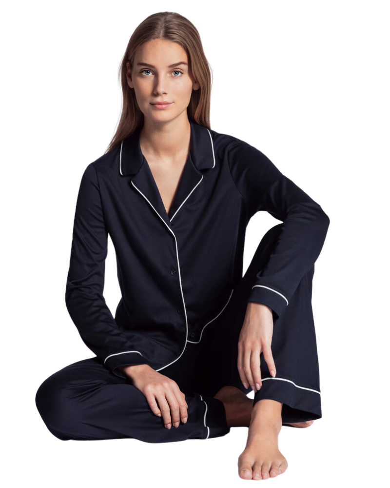 Calida 43629 Navy Button Down Night Lovers 100% Cotton Pajamas Myselflingerie.com
