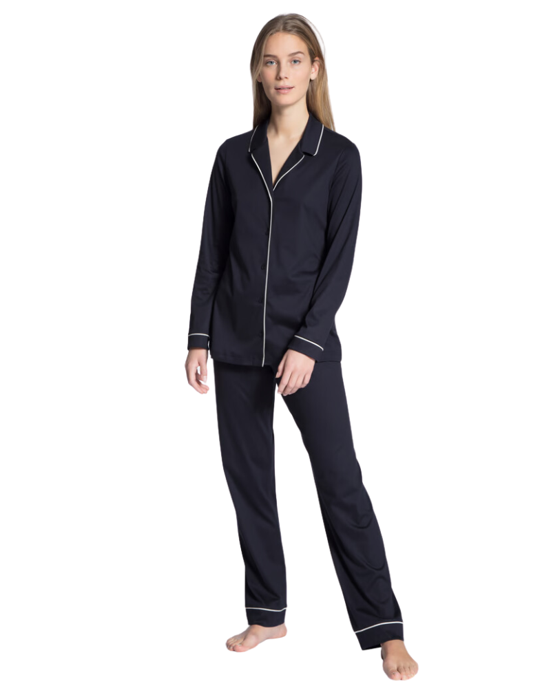 Calida 43629 Navy Button Down Night Lovers 100% Cotton Pajamas Myselflingerie.com