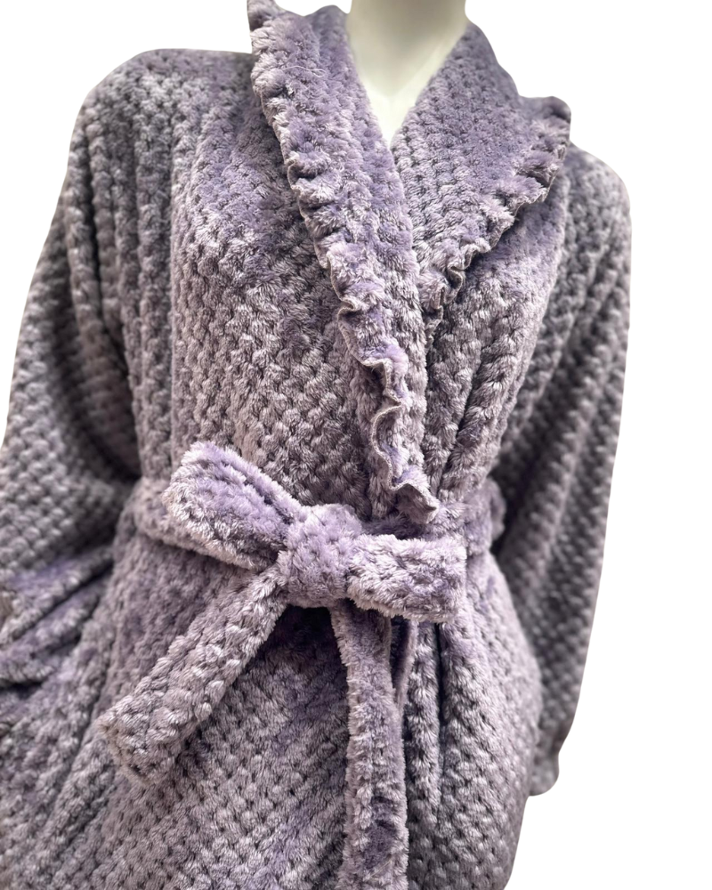 VelvetVibe AL302LV Lavender Textured Furry Morning Robe & Eye Mask Myselflingerie.com