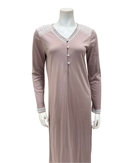 Iora Lingerie 24406 Dusty Rose Shoulder Lace Button Down Cotton Nightshirt Myselflingerie.com