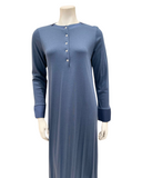 Iora Lingerie 24413C Denim Blue Satin Trim Button Down Cotton Blend Nightgown Myselflingerie.com