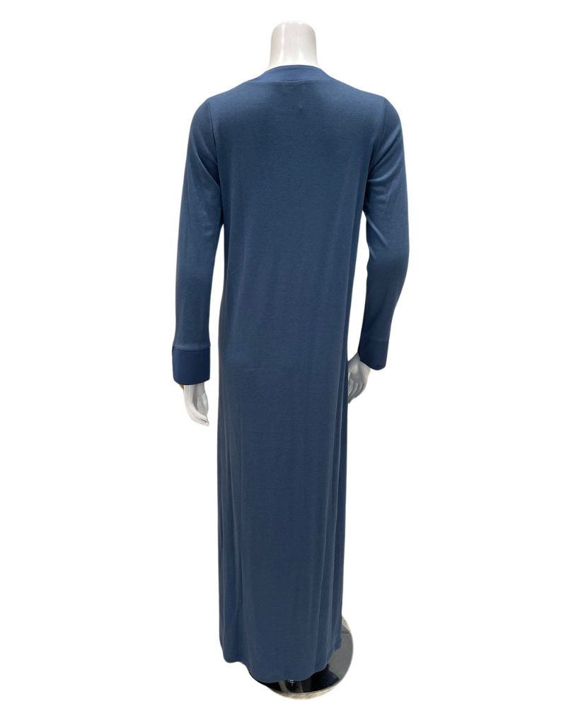 Iora Lingerie 24413C Denim Blue Satin Trim Button Down Cotton Blend Nightgown Myselflingerie.com