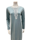 Iora Lingerie 24425AC Powder Blue Medallion Lace Button Down Cotton Blend Nightgown Myselflingerie.com