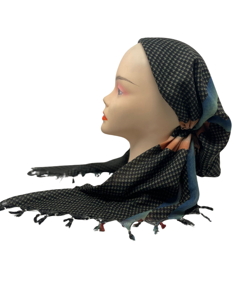 Scarfeena SCRF2504 #1 Black/Green 3D Interlocking Print Pre-Tied Bandanna Myselflingerie.com