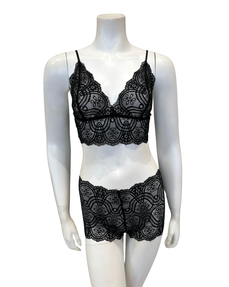 Oh! Zuza M4350 Barlette Black Lace Sheer Bralette & Panty Set Myselflingerie.com