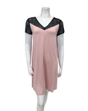 Oh! Zuza 4335 Dusty Pink / Black Sheer Lace Short Sleeve Modal Nightshirt Myselflingerie.com