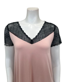 Oh! Zuza 4335 Dusty Pink / Black Sheer Lace Short Sleeve Modal Nightshirt Myselflingerie.com