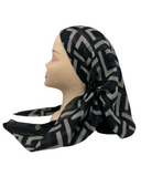 SP302BLK Black Designer Print Pre-Tied Open Back Bandanna