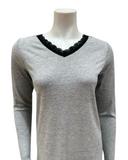 Jackie O'Loungewear L/S-PJS-GRY-S25 Grey Ribbed V Neck Modal Pajamas Set Myselflingerie.com