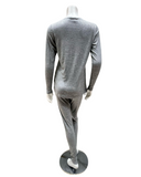 Jackie O'Loungewear L/S-PJS-GRY-S25 Grey Ribbed V Neck Modal Pajamas Set Myselflingerie.com