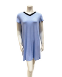 Jackie O'Loungewear S/S-NS-SKY-S25 Sky Blue Ribbed V Neck Short Sleeves Modal Nightshirt Myselflingerie.com